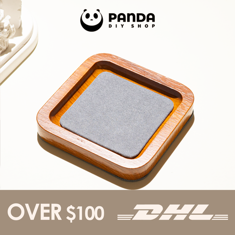【Panda DIY SHOP】Handcrafted Square Wooden Tray with Ultra-Fiber Lining